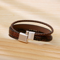 Bracelets en cuir tressé à la main multicouches avec fermoir magnétique en métal Bracelet en cuir rétro punk pour homme