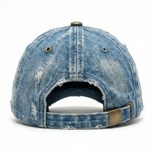 Vintage Denim Baseball Cap 6-Panel Adjustable Metal Buckle Unisex Washed Style Casual Spring Summer <b>Hat</b> - Product Image 4