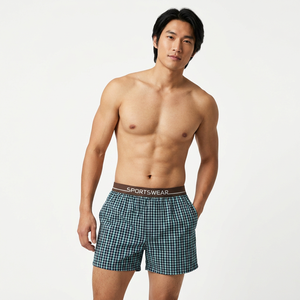 Men's Cotton Woven Plaid Anti-static Mid-Rise <b>Boxer</b> Shorts with <b>Custom</b> Waistband OEM Wholesale Tirupur - Product Image 1