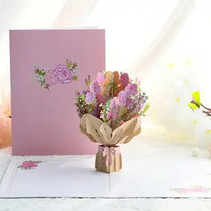 Mother's Day three-dimensional greeting card new carnation bouquet paper carving creative Thanksgiving blessing message cross-bo