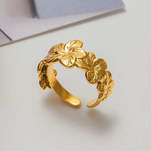 Flower Shaped <b>Open</b> <b>Ring</b> 18K Gold Stainless Steel Unisex Jewelry Gift - Product Image 4