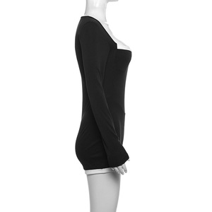 Combinaison décontractée pour femme, sexy, à décolleté plongeant, avec bas en tricot aux couleurs contrastées, tendance - Product Image 5