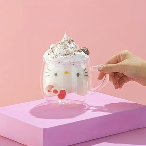 Dubbellaagse ambachtelijke beker gemaakt van hoog borosilicaatglas, hittebestendig en schattig, transparante huishoudelijke beker met handvat - Product Image 4