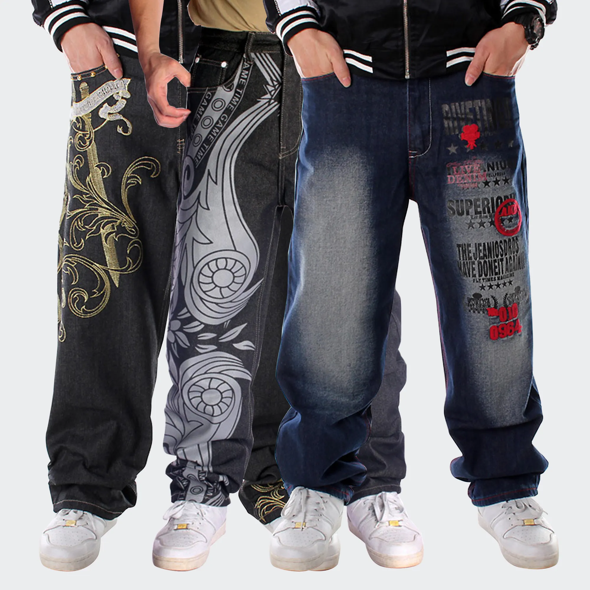 Pantalones vaqueros de estilo hip hop para hombre, jeans masculinos de tendencia europea y americana, de talla grande, holgados e informales para skateboard