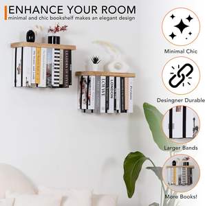 Decoración y almacenamiento para sala de estar, estantes de libros <span class=keywords><strong>flotantes</strong></span> de madera montados en la pared colgantes hechos a mano personalizados - Product Image 4
