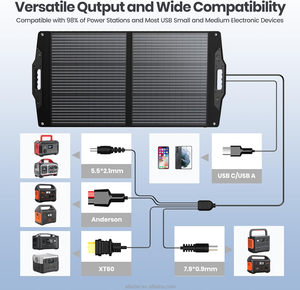 เครื่องชาร์จแผงโซลาร์เซลล์แบบพับได้ 100W พร้อมขาตั้งปรับได้ QC3.0 USB‑A USB‑C MC4 เอาต์พุต IP67 กันน้ำสำหรับสถานีไฟฟ้าแคมป์ - Product Image 3