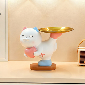Kick-Leg Happy Cat Storage Ornament Resin Desktop Makeup Organizer Lipstick Holder Decor For Living Room Or Entryway - Product Image 3