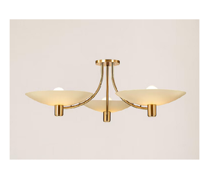 Lustre élégant en laiton à 3 lumières avec abat-jour crème, style mid-century, luminaire de plafond pour salle à manger - Product Image 1