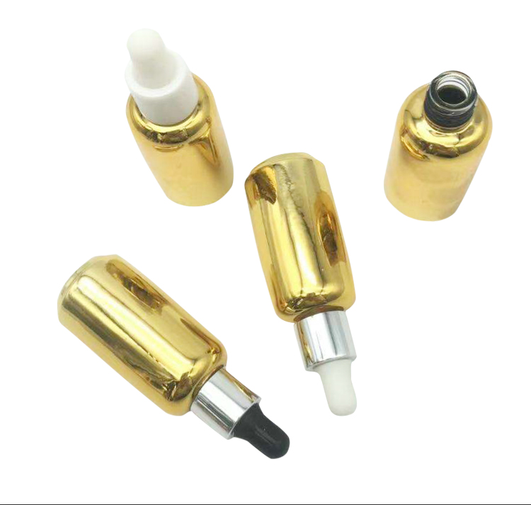 Electroplating Golden Glass Essential Oil Dropper Bottles 10ml