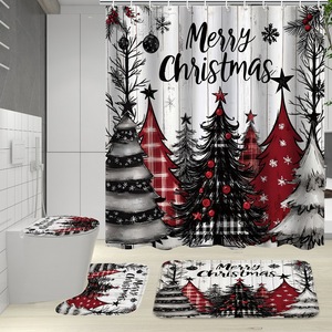 Rideau de Douche en Polyester Imprimé Numérique Scène Gnomes de Noël Bleus, Imperméable, Impression Personnalisée, Vente en Gros, Moderne - Product Image 1