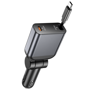 Cargador de Coche Retráctil 3 en 1 de 60W con Carga Rápida PD, Personalizable al por Mayor - Product Image 1