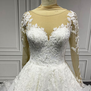 Robe de bal de luxe blanche, robe de mariée russe, manches longues, Alibaba, robes de mariée en dentelle, 20223 - Product Image 1
