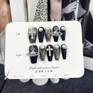 Lot de 10 <span class=keywords><strong>faux</strong></span> ongles 3D faits main avec paillettes, de luxe, réutilisables, avec kit d'outils – Fournisseur personnalisé - Product Image 5