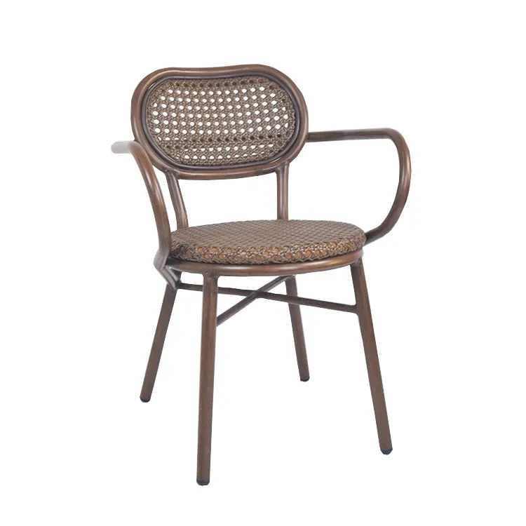 Patio Dining Furniture Aluminum Wicker Weave Seat Brow Cane Rattan Chair With Arms