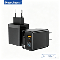 Pengisi Daya Cepat QC 3.0 PD 45W USB-A/Type-C Colokan EU/US Kabel Retractable 5V/3A Laptop Ponsel Kamera Earphone