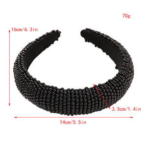 الكورية الأزياء لؤلؤ فاخر الشعر العصابات عقال أنيقة الأبيض الأسود حجر الراين كريستال جولة مطرز عقال للنساء - Product Image 6