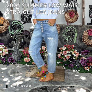 Jeans de mezclilla para mujer, de cintura baja, holgados, rectos, transpirables, informales, de moda, novedad de verano 2025, venta al por mayor para boutiques - Product Image 2