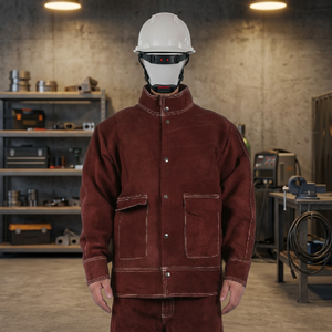 Vêtement en cuir ignifuge, couleur marron, coupe régulière, résistant à la chaleur 500 ° C 800 ° Vêtements de travail ignifuges à coutures soudées - Product Image 4