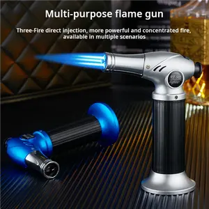 Creativity Refillable Kitchen Torch Lighter Windproof Jet Flame Blow Butane With Adjustable Flame Switch Gun Lighter
