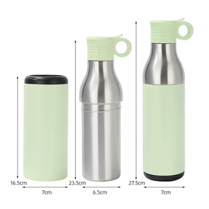 Nueva combinación múltiple 2 en 1 de acero inoxidable 400ml botella de agua de viaje al aire libre con aislamiento al vacío de doble pared con enfriador de latas - Product Image 2