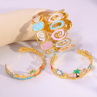 Neue trend ige vergoldete Punk-Stil Feder Big Circle Open Cuff Armreif Boho Armband Set für Damenmode Schmuck