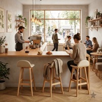 Tabourets de bar modernes en bois massif avec assise en PU imperméable et écologique, hauteur de comptoir avec repose-pieds pour café, boutique, restaurant