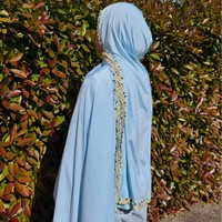 Hijab en jersey liquide de qualité supérieure avec bordure florale brodée pour femmes musulmanes, extensible, respirant, pour Ramadan et Eid