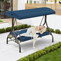 Balançoire de véranda 3 places avec auvent, balançoire de patio extérieure robuste avec support, coussins imperméables et porte-gobelets
