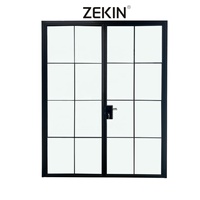 Puerta Francesa de Aluminio Negro con Revestimiento de Vidrio Templado de Alta Eficiencia Energética Zekin, Puerta Abatible para Exteriores, Ventana de Terraza con Bisagras Metálicas SDL