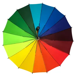 RPET Umwelt freundliche 30 "Zoll 24 Fiberglas Rippen Gummi beschichtung Griff Regenbogen Color Stick Gerade manuelle Regenschirme für Damen
