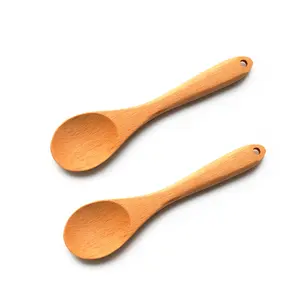 Grosir sendok Mini kayu alami sendok kayu Beech kecil untuk anak-anak