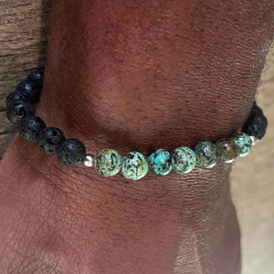 Natural Gemstone Jewelry Dainty Stretch Turquoise Tiger Eye Stone Bracelet Lava Rock Beaded Bracelet for <b>Men</b> - Product Image 1