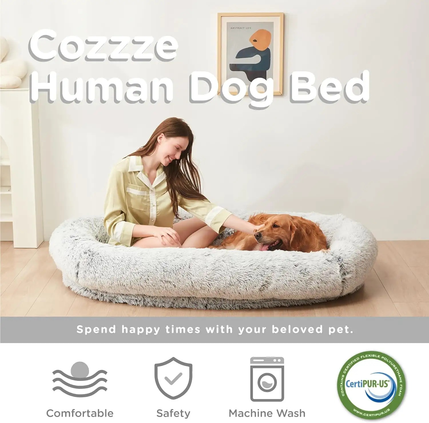 Lit pour chien Plufl long de taille adulte pour humain calmant lavable lit géant pour chien humain lit anti-dérapant fond de lit literie pour chien
