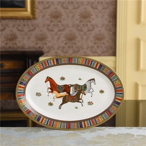 58pcs Luxury Horse Dinner Sets Fine Bone China Ceramic <b>Dinnerware</b> Sets Gold Rim Porcelain with Gift Package - Product Image 3