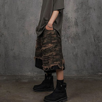 Shorts amples pour hommes en denim 100% coton, double couche, déchirés, camouflage noir, taille mi-haute, personnalisables, vente en gros pour marques de mode