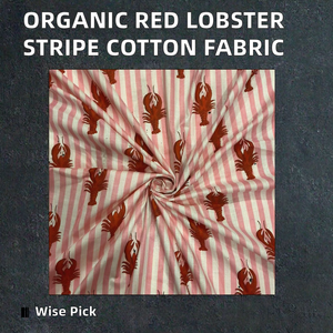 <b>Nautical</b> Red Lobster Stripe Print Washed Organic Eco-Friendly Carded Lightweight Cotton Fabric Apparel Home Decor <b>Curtains</b> - Product Image 2