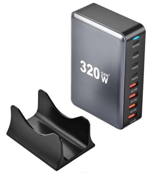 320W GaN USB-C Desktop Charger 4-Ports USB-C + 5 USB-A PD 100W Fast Charging Station for Laptop Mobile Smart Watch Earphone