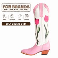 Bottes de cowgirl occidentales à hauteur de genou brodées avec logo personnalisé CHENO en rose pour femmes