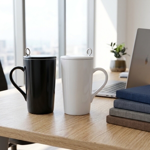 <span class=keywords><strong>Tasse</strong></span> à café en porcelaine blanche et noire de forme conique, design personnalisé, tasses à café et à thé en céramique avec <span class=keywords><strong>infuseur</strong></span> - Product Image 1