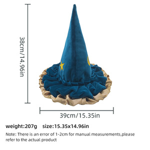 DAMAI Halloween Adult Kids Witch Star Hat Party Decor Cosplay Witch Hat Moon Blue Pattern Festival Photo Props Hat Decoration - Product Image 5