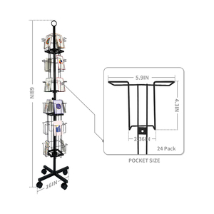 Multi direction <strong>Commercial</strong> <strong>Magazine</strong> <strong>Rack</strong> With Rotating Shelves Metal Brochure Holder <strong>Rack</strong> with Wheels - Product Image 2