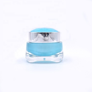 Paquete de cosméticos para el cuidado de <span class=keywords><strong>la</strong></span> piel con tapa en forma de diamante azul bebé, tarro de <span class=keywords><strong>crema</strong></span> de doble pared acrílico vacío de 50g con tapa de rosca impresa en seda - Product Image 1