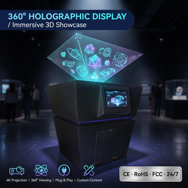 Factory Custom High Brightness 3D Pyramid Hologram Projector Case Cabinet 360 Degree Holographic Display for Indoor Event