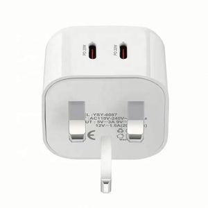 UK <b>Plug</b> 40w Fast Charging PD <b>Type</b> <b>c</b> <b>Adapter</b> 3pin Socket Dual Usb <b>C</b> Wall Charger Power <b>Adapter</b> with Retail Box - Product Image 3