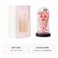 Bouquet de roses sous cloche en verre en forme de cloche, avec emballage papier et ruban, 21 cm de haut, 11 cm de diamètre de base, coffret cadeau Saint-Valentin pour elle
