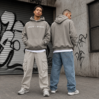 Sweat à capuche gris personnalisé avec broderie de logo, pour hommes et femmes, coupe oversize, en molleton de coton épais, style streetwear, OEM, marque privée, manches