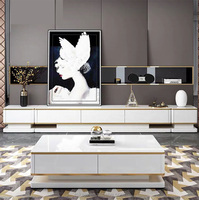 Meubles de salon Offres Spéciales long meuble TV conçoit des armoires en verre trempé noir blanc ascenseur TV avec ensemble de tables basses latérales