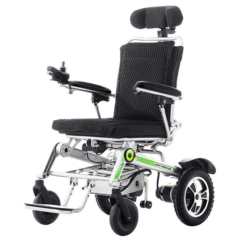 Fauteuil roulant pliable automatique en aluminium, fauteuil motorisé léger avec système de ventilation et de changement de chaleur