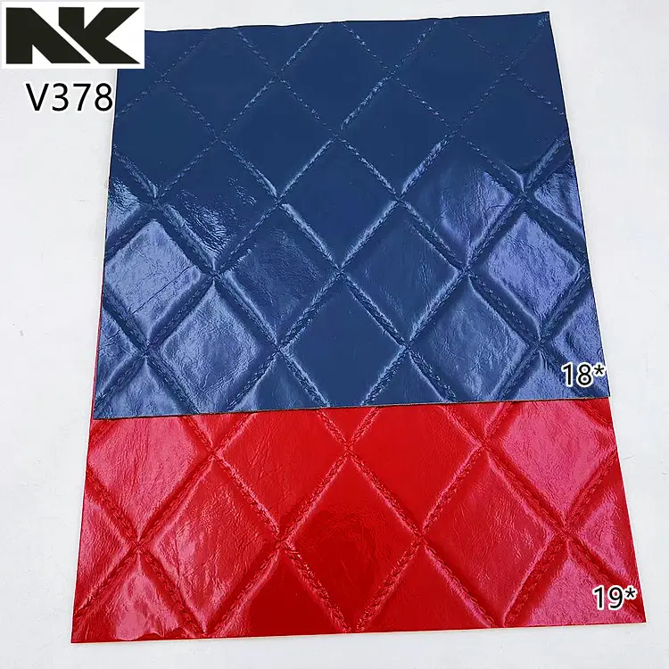 V378 oil leather thread embroidered large lattice PU artificial leather is used for luggage, handbags, shoe materials, and belts