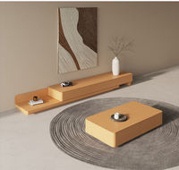 Ensemble meuble TV et table basse MCM en bois massif, console multimédia extensible de luxe en noyer pour projets de design